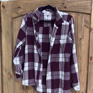 Plaid Button-Up Shirt in Burgundy and White and Sparle